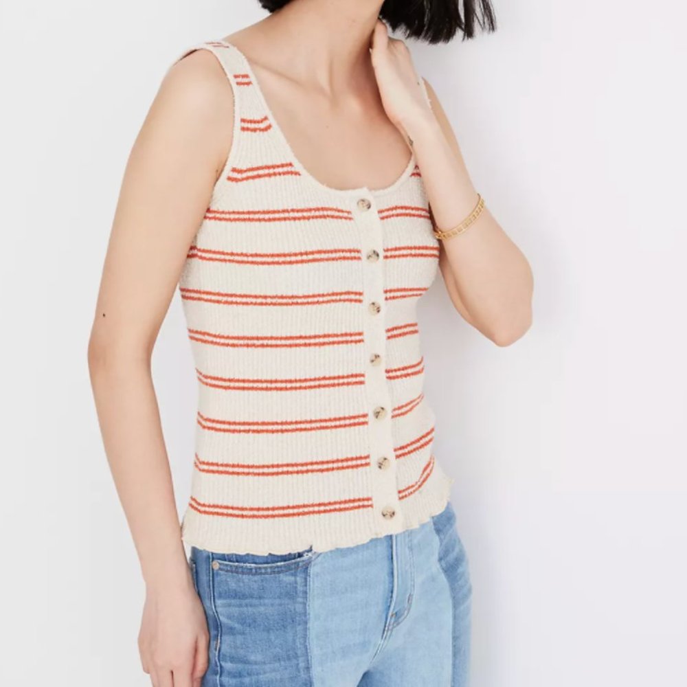 Madewell Kingston button-front sweater tank top in orange stripes